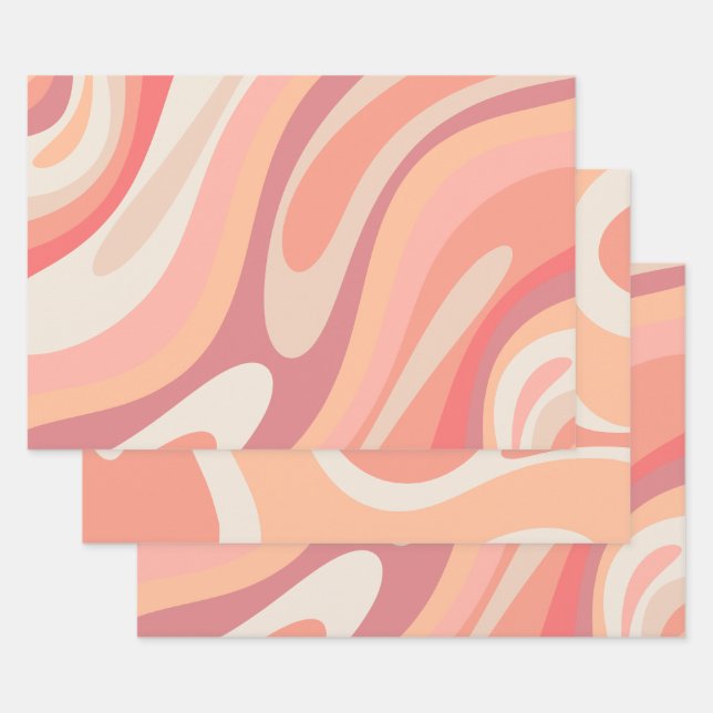 Pastel Pink Abstract Retro Contemporary Patterns Wrapping Paper Sheet (Set)