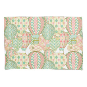 Pastel Pink and Aqua Hot Air Balloons Pattern Pillowcase