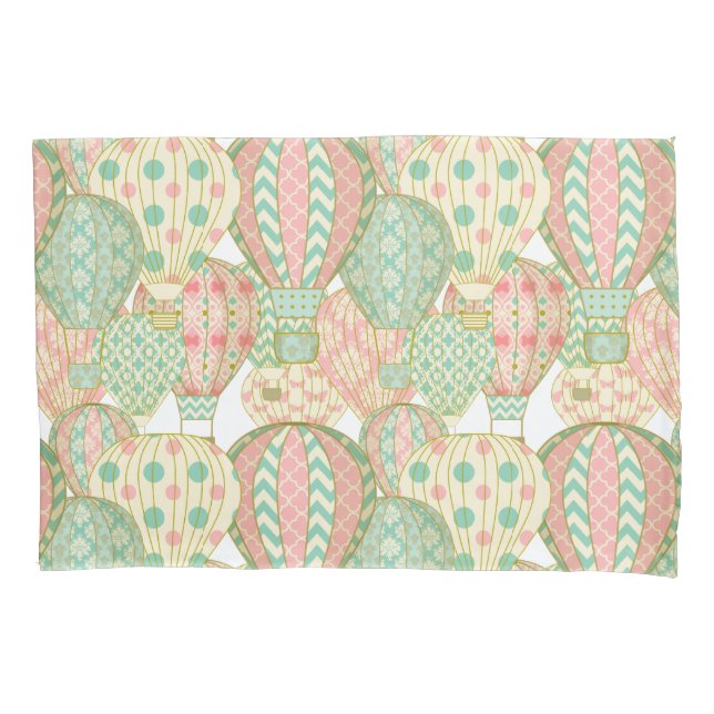 Pastel Pink and Aqua Hot Air Balloons Pattern Pillowcase (Front)