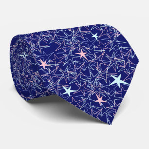 Pastel pink and aqua stars on a dark blue tie