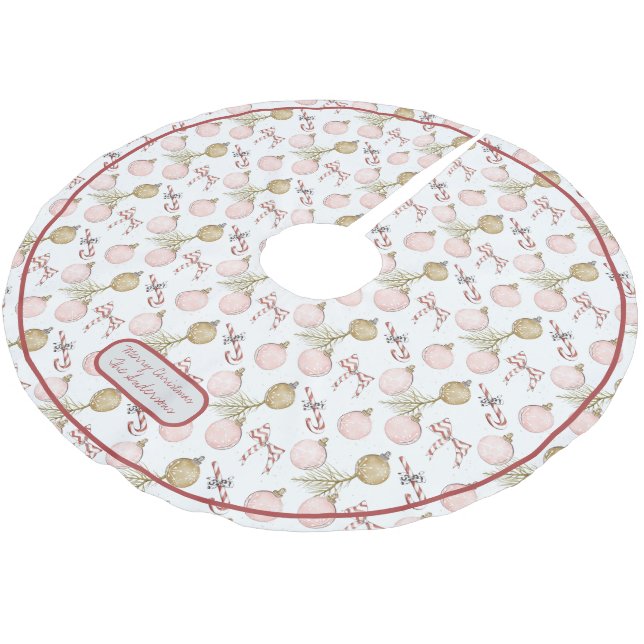 Pastel Pink and Birch Merry Christmas Brushed Polyester Tree Skirt (Angled)
