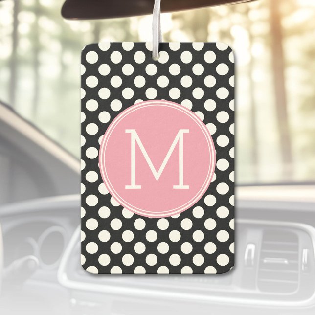 Pastel Pink and Black Polka Dots Custom Monogram Car Air Freshener (Custom Air Freshener)
