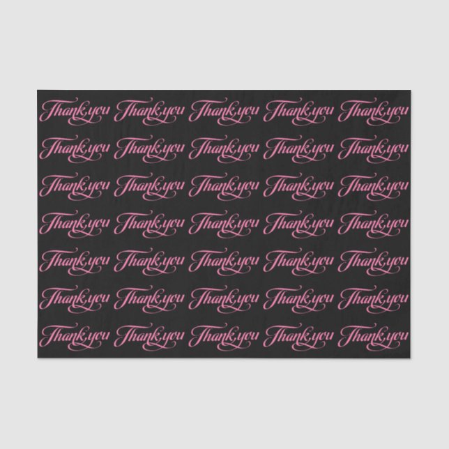 Pastel Pink And Black Thank You Pattern Tissue Paper (Front)
