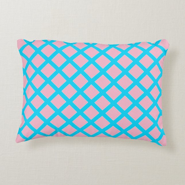 Pastel Pink and Blue Diamonds Pattern Decorative Cushion (Back)