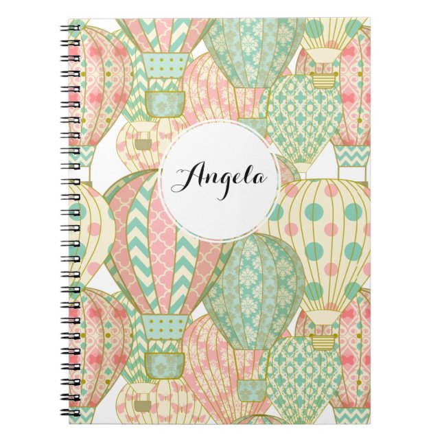 Pastel Pink and Blue Hot Air Balloons Notebook (Front)
