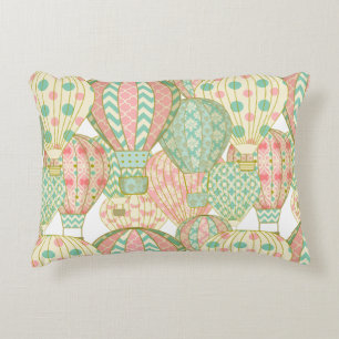 Pastel Pink and Blue Hot Air Balloons Pattern Decorative Cushion