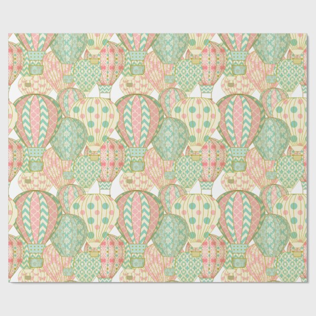 Pastel Pink and Blue Hot Air Balloons Wrapping Paper (Flat)