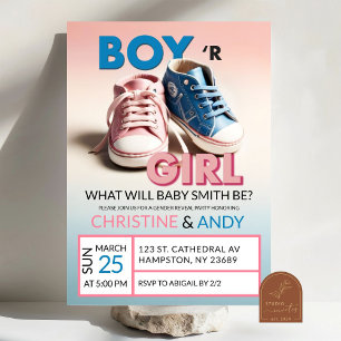 Pastel Pink and Blue Sneaker Gender Reveal Invitation