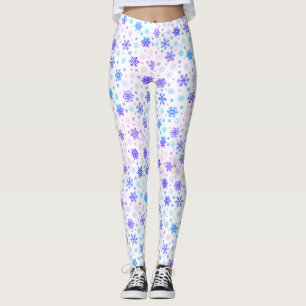 Pastel Pink and Blue Snowflakes Elegant White Leggings