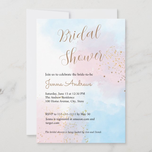 Pastel Pink and Blue Watercolor Bridal Shower  Invitation (Front)
