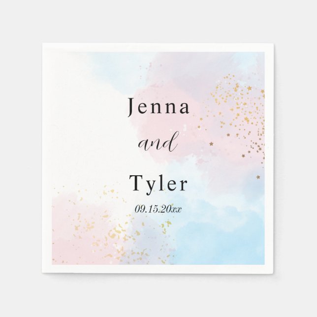 Pastel Pink and Blue Watercolor Wedding Napkins (Front)