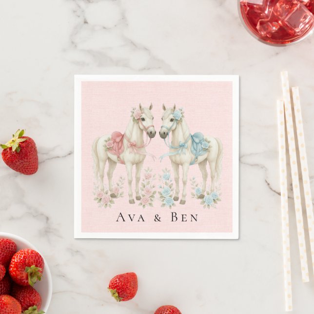 Pastel Pink and Blue Wedding Horses Canvas  Napkin (Insitu)