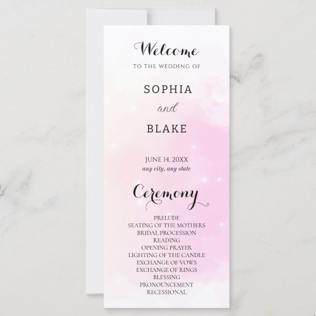 Pastel Pink and Cream Sparkling Wedding Program (Front)
