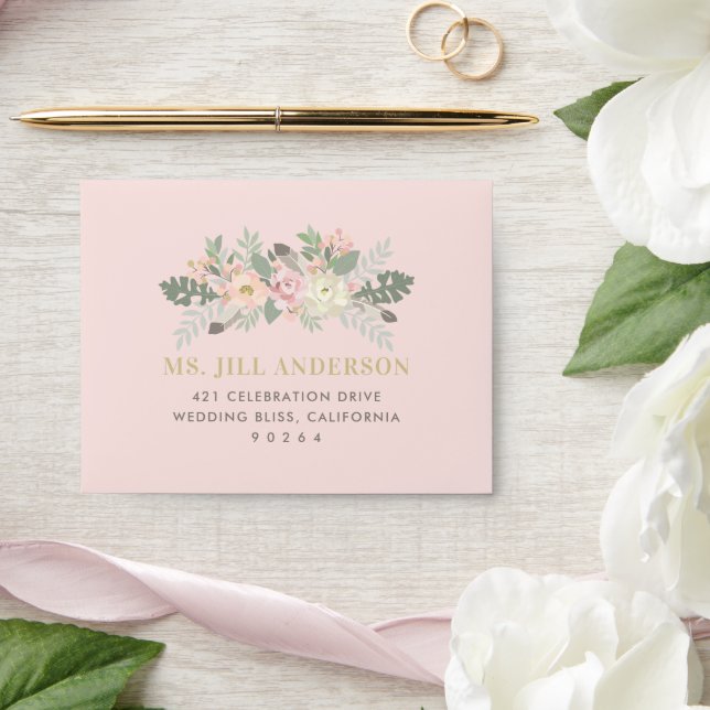 Pastel Pink and Gold Floral Boho Wedding RSVP Envelope (Wedding)
