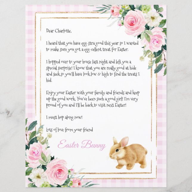Pastel Pink and Gold Letter From The Easter Bunny (Front)