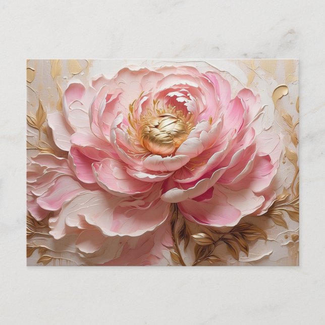 Pastel Pink and Gold Peony Flower  Postcard (Front)