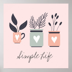 Pastel pink and gray modern pot plants poster