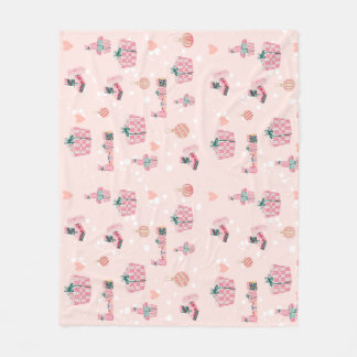 Pastel Pink and Green Christmas Gift Pattern Fleece Blanket