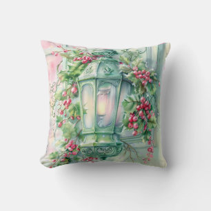 Pastel Pink and Green Christmas Throw Pillow