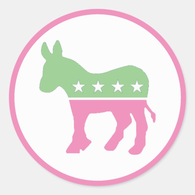 Pastel Pink and Green Democratic Donkey Classic Round Sticker (Front)