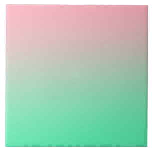 Pastel pink and green gradient ombre pair ceramic tile