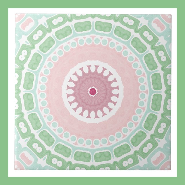 Pastel Pink and Green Mandala  Ceramic Tile (Creator Uploaded)