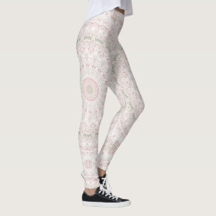 Pastel Pink and Green Mandala Pattern Design Leggings