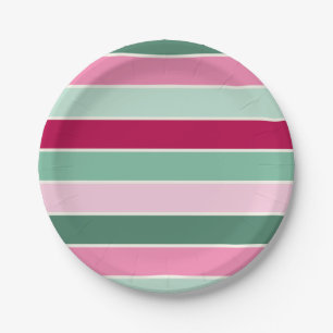 Pastel Pink and Green Stripes Paper Plate