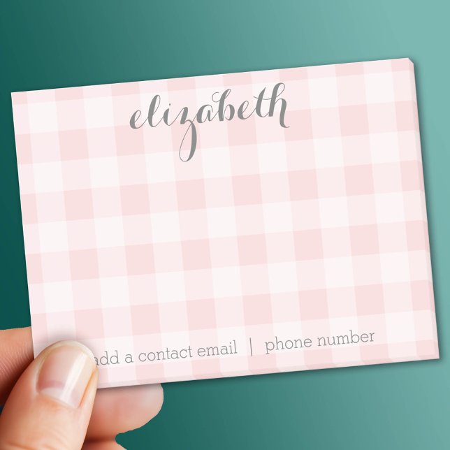 Pastel Pink and Grey Buffalo Check Add Your Name Post-it Notes (Custom Post It Note Pad)