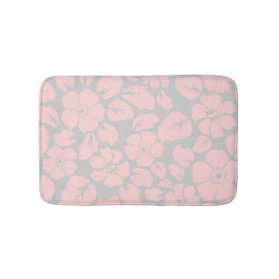 Pastel Pink and Grey Floral Monogram Bath Mat