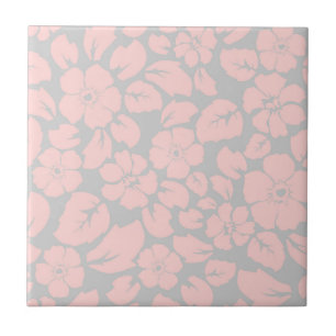 Pastel Pink and Grey Flower Pattern Ceramic Tile
