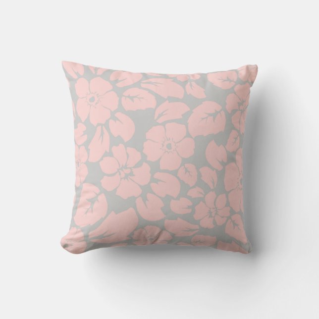 Pastel Pink and Grey Flower Pattern Cushion (Front)