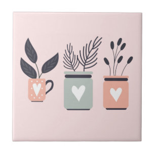 Pastel pink and grey modern pot plants ceramic tile