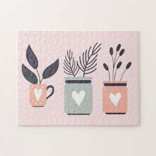 Pastel pink and grey modern pot plants jigsaw puzzle