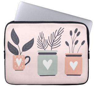 Pastel pink and grey modern pot plants laptop sleeve