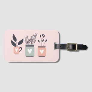 Pastel pink and grey modern pot plants luggage tag