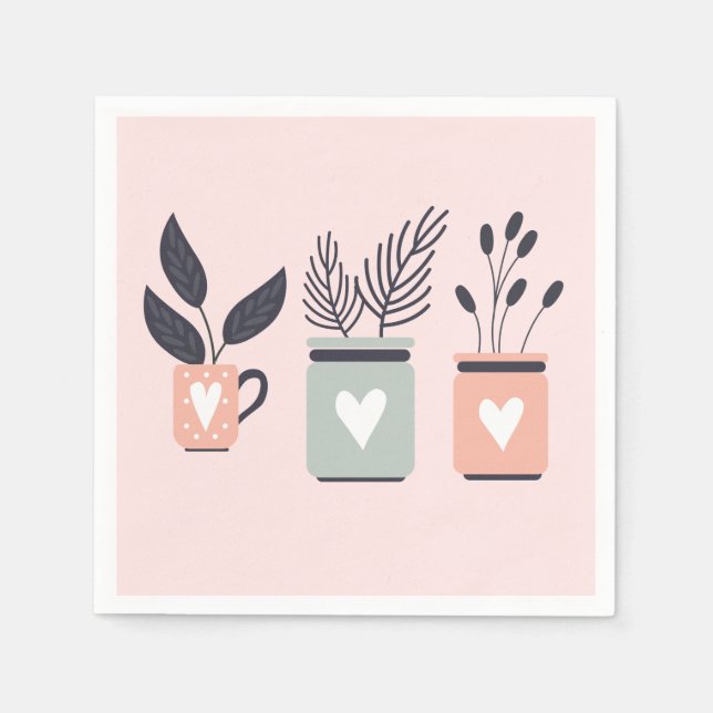 Pastel pink and grey modern pot plants napkin (Front)