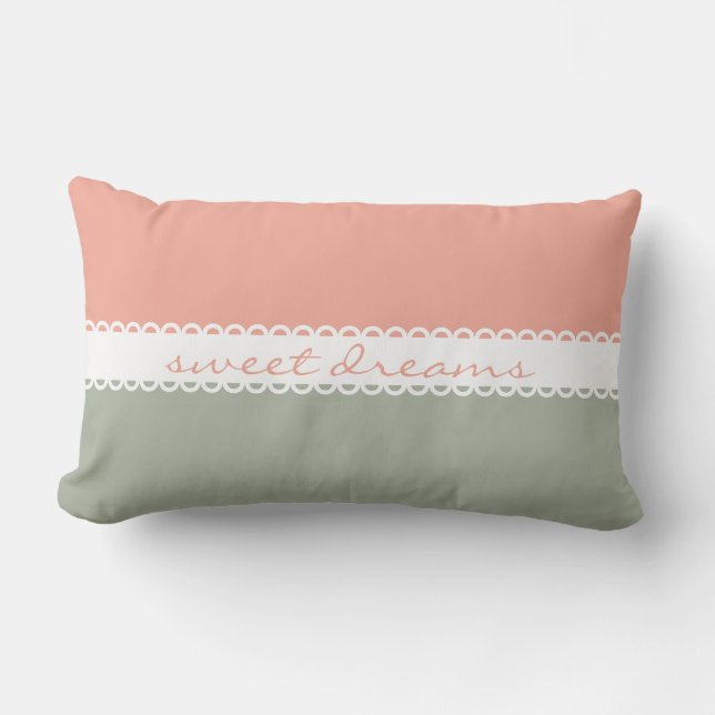 Pastel Pink and Grey Sweet Dreams Ribbon Lumbar Cushion (Front)