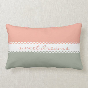 Pastel Pink and Grey Sweet Dreams Ribbon Lumbar Cushion
