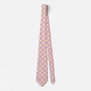 Pastel Pink and Light Yellow Chequerboard Tie