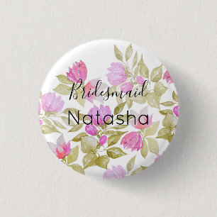 Pastel Pink And Lilac Watercolor Flowers 3 Cm Round Badge