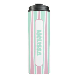 Pastel Pink and Mint Triangle Pattern with Name Thermal Tumbler