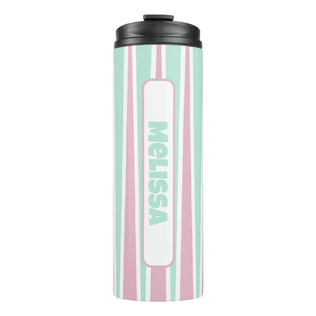Pastel Pink and Mint Triangle Pattern with Name Thermal Tumbler (Front)