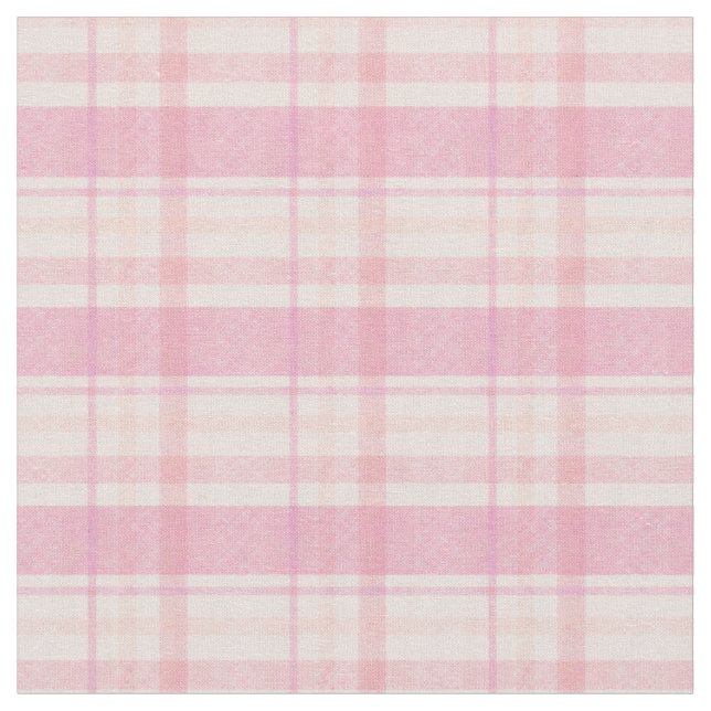 Pastel Pink and Orange Plaid Fabric (Close Up)
