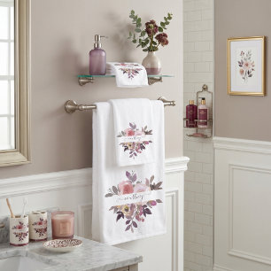Pastel pink and purple floral personalised   bath towel set