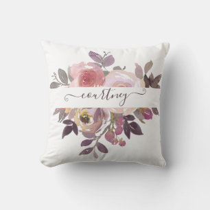 Pastel pink and purple floral personalised cushion
