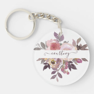 Pastel pink and purple floral personalised   key ring
