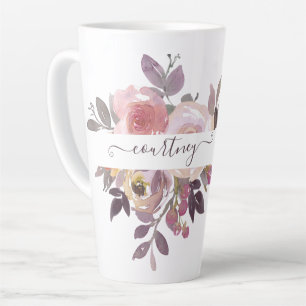 Pastel pink and purple floral personalised latte mug
