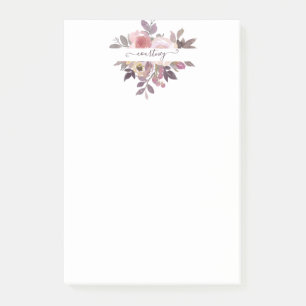Pastel pink and purple floral personalised post-it notes