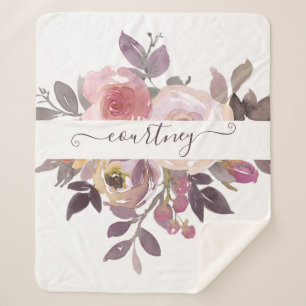 Pastel pink and purple floral personalised   sherpa blanket
